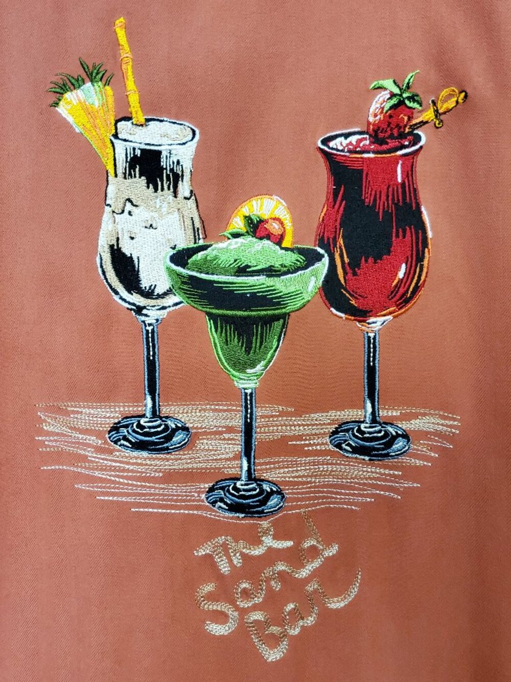 LUAU BRAND MENS SILK SHIRT WITH EMBROIDERED ARTWORK FRONT AND BACK...SIZE LARGE